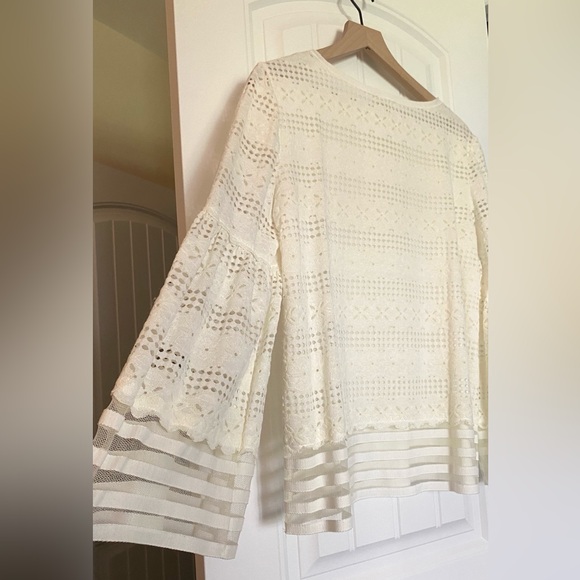 Max Studio Women Semi Sheer Ivory Long Sleeve Eyelet Blouse Size M - Picture 16 of 16